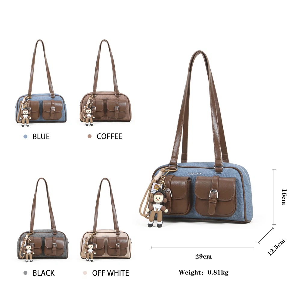 Denim patchwork shoulder bag size