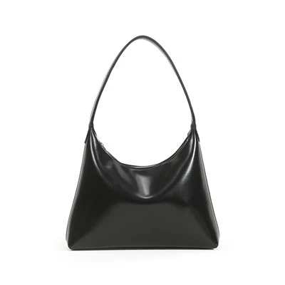 Vintage-style Glossy Leather Hobo Bag